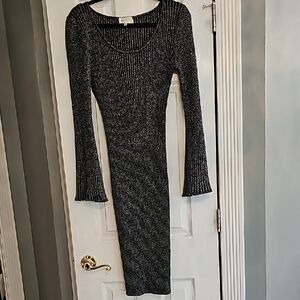 Elegant Black Ribbed Knit Dress